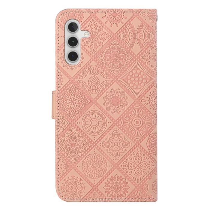 OEM - Samsung Galaxy A35 5G Fodral Äkta Läder Ställ Skydd - Rosa