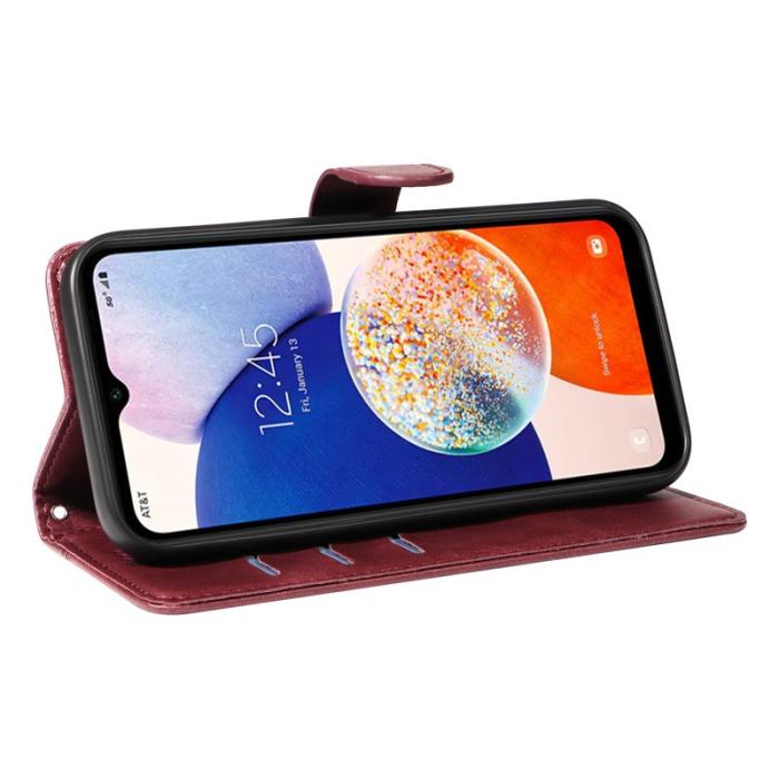 OEM - Samsung Galaxy A35 5G Fodral Äkta Läder Stötskydd - Vinröd