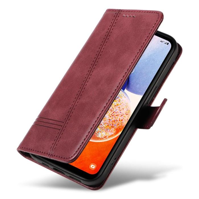 OEM - Samsung Galaxy A35 5G Fodral Äkta Läder Stötskydd - Vinröd