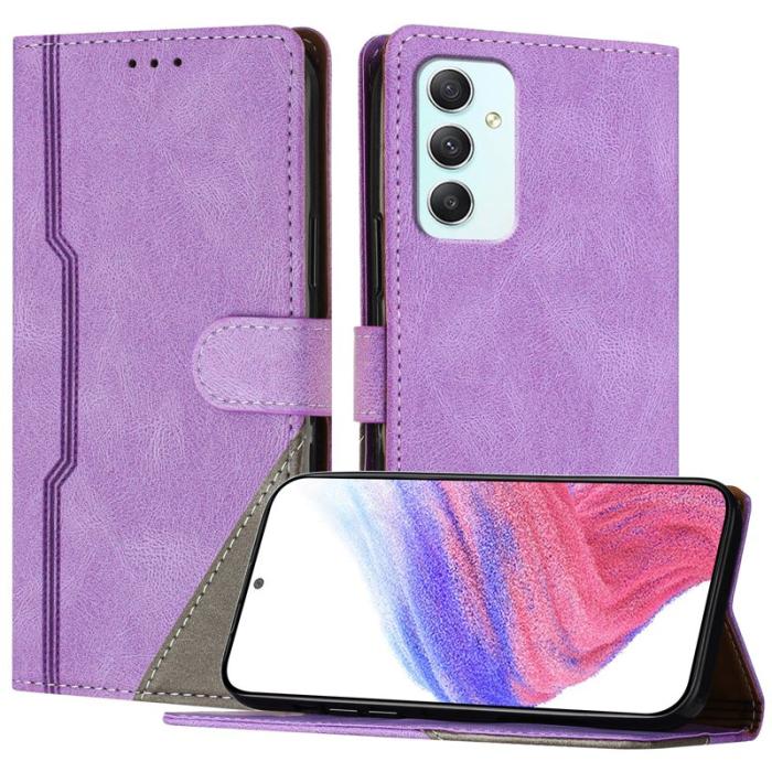 OEM - Samsung Galaxy A35 5G Fodral Äkta Läder Triangle Patchwork - Lila