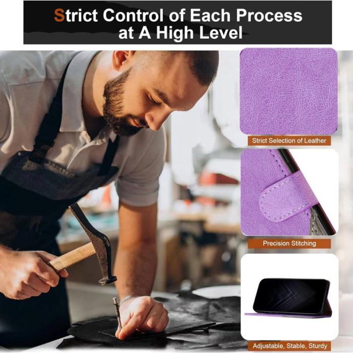 OEM - Samsung Galaxy A35 5G Fodral Äkta Läder Triangle Patchwork - Lila