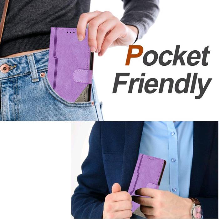 OEM - Samsung Galaxy A35 5G Fodral Äkta Läder Triangle Patchwork - Lila