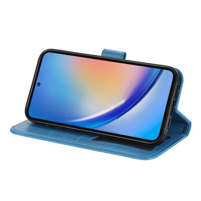 OEM - Samsung Galaxy A35 5G Fodral Blommönster Konstläder Ställ - Blå