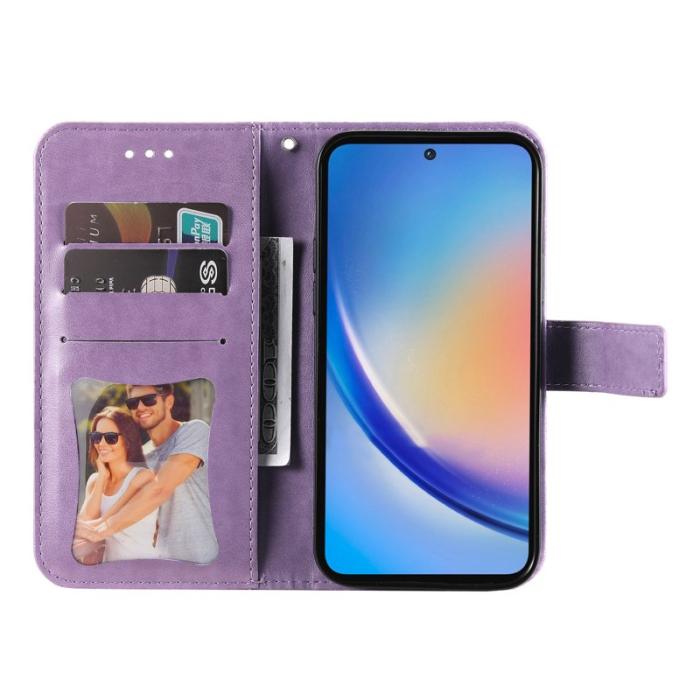 OEM - Samsung Galaxy A35 5G Fodral Blommönster PU Läder Ställ - Lila