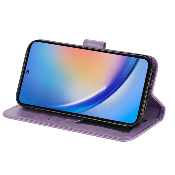 OEM - Samsung Galaxy A35 5G Fodral Blommönster PU Läder Ställ - Lila