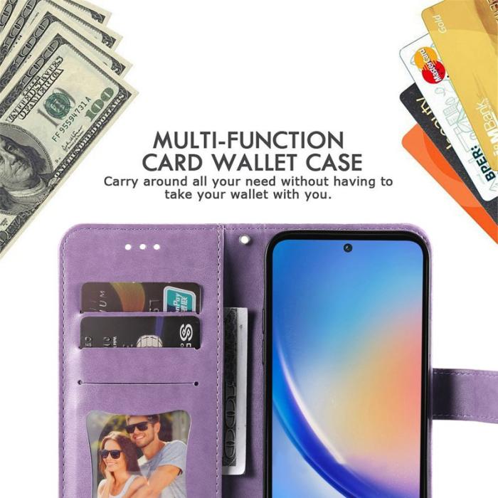 OEM - Samsung Galaxy A35 5G Fodral Blommönster PU Läder Ställ - Lila