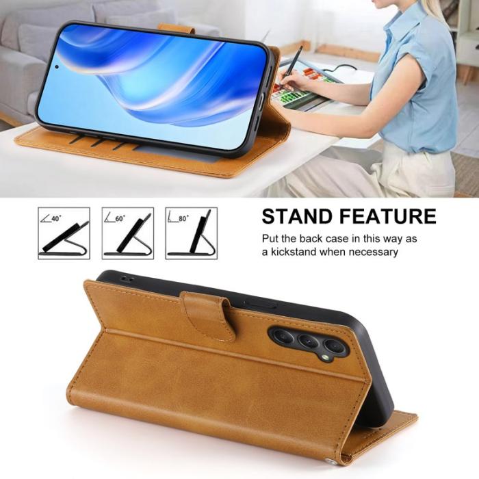 OEM - Samsung Galaxy A35 5G Fodral Flip Konstläder Kalvtextur - Gul