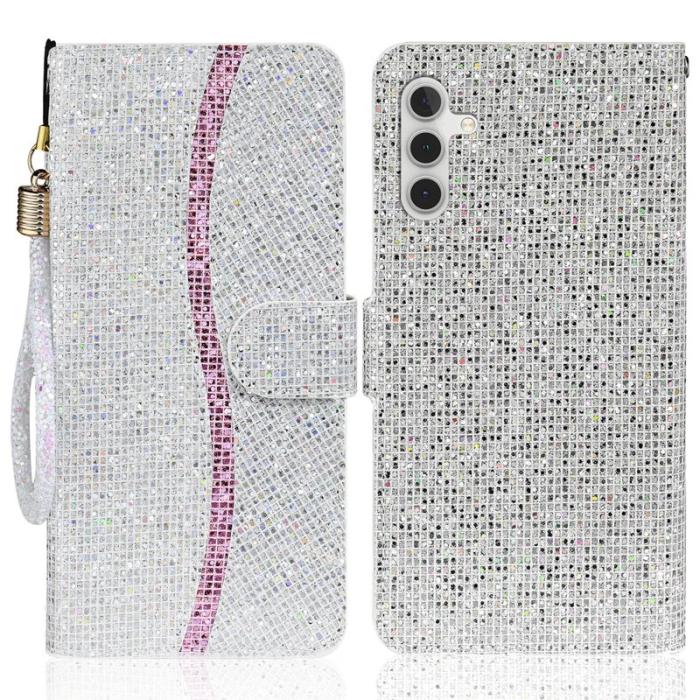 OEM - Samsung Galaxy A35 5G Fodral Glitter Splicing Konstläder Flip - Silver