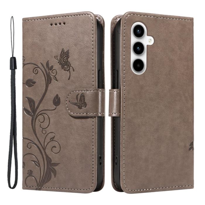 OEM - Samsung Galaxy A35 5G Fodral Konstläder Blommönster Ställ - Grå