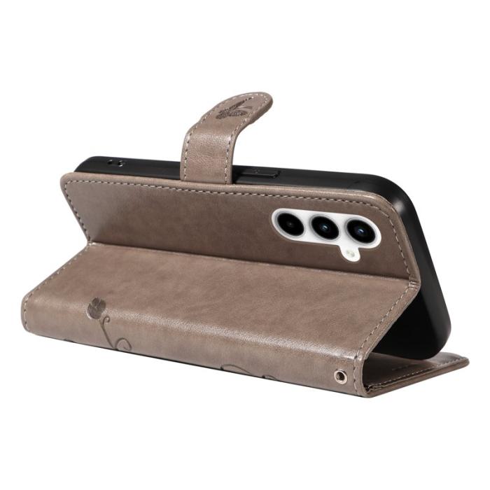 OEM - Samsung Galaxy A35 5G Fodral Konstläder Blommönster Ställ - Grå