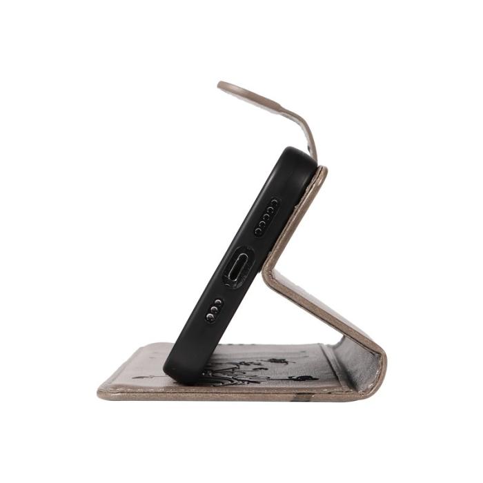 OEM - Samsung Galaxy A35 5G Fodral Konstläder Blommönster Ställ - Grå