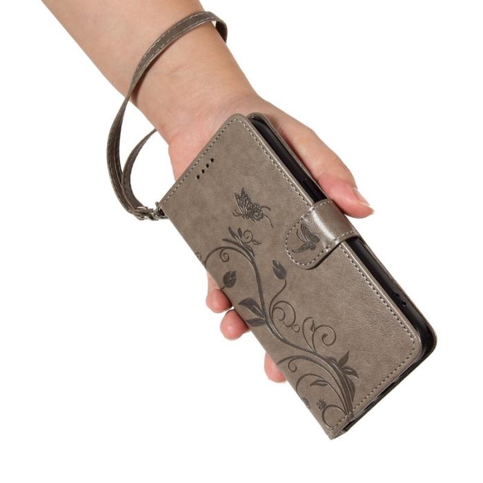 OEM - Samsung Galaxy A35 5G Fodral Konstläder Blommönster Ställ - Grå