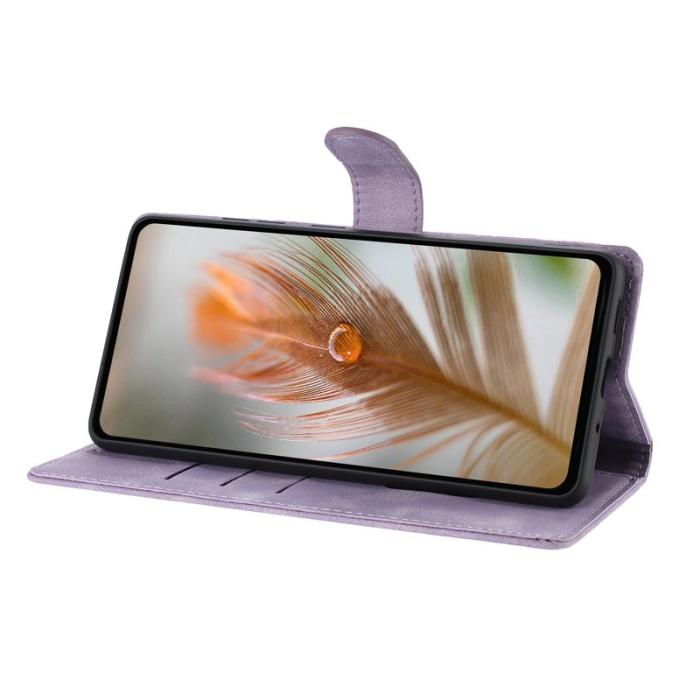 OEM - Samsung Galaxy A35 5G Fodral Konstläder Impräntad Fjäder - Lila