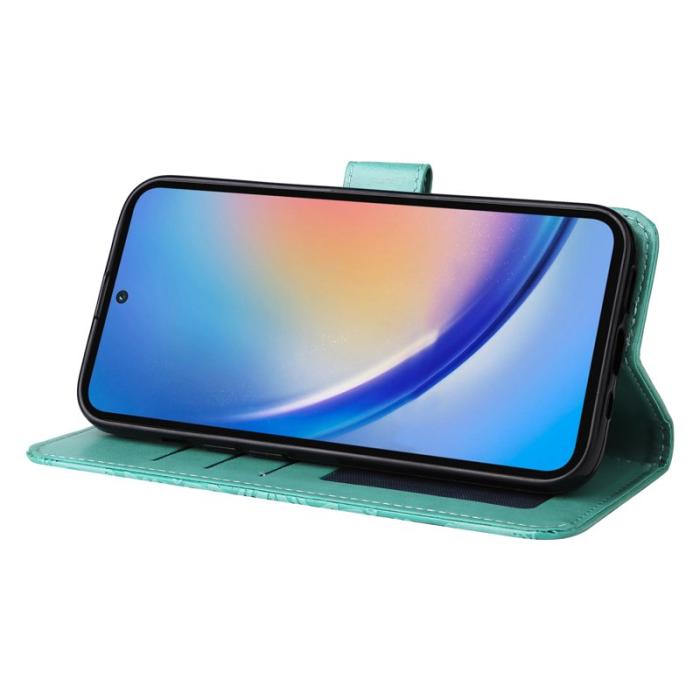 OEM - Samsung Galaxy A35 5G Fodral Konstläder Impräntat - Grön