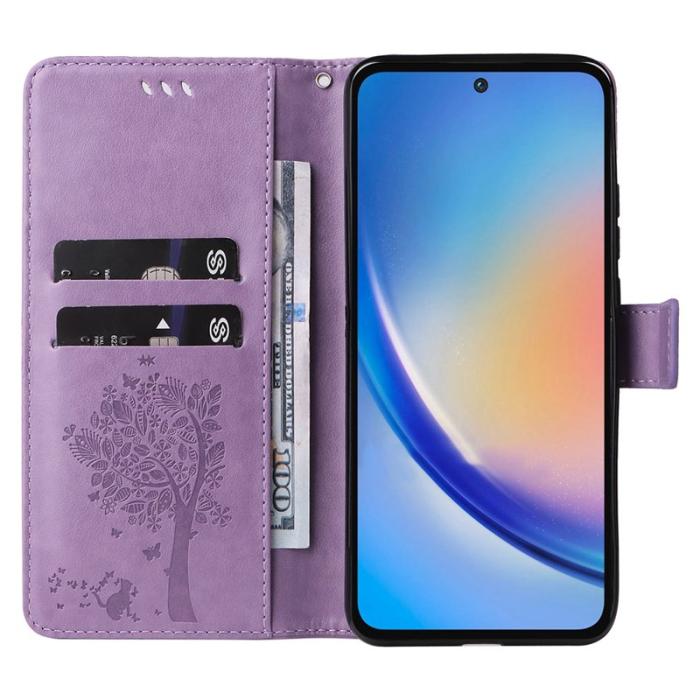 OEM - Samsung Galaxy A35 5G Fodral Konstläder Kattträdsmönster - Ljuslila