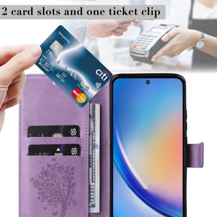 OEM - Samsung Galaxy A35 5G Fodral Konstläder Kattträdsmönster - Ljuslila