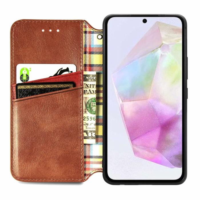 OEM - Samsung Galaxy A35 5G Fodral Konstläder Rhombus - Brun