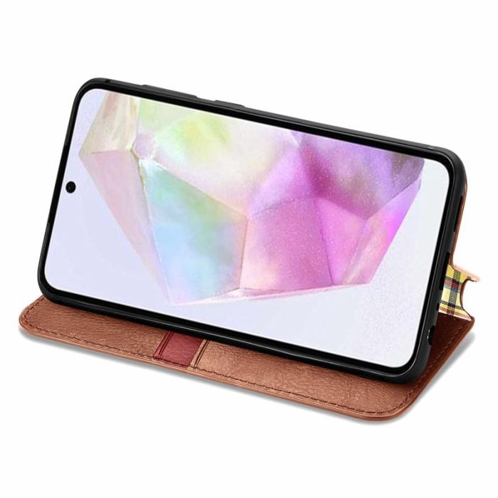 OEM - Samsung Galaxy A35 5G Fodral Konstläder Rhombus - Brun