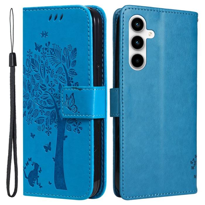 OEM - Samsung Galaxy A35 5G Fodral Läder Ställ Cat Tree Mönster - Blå