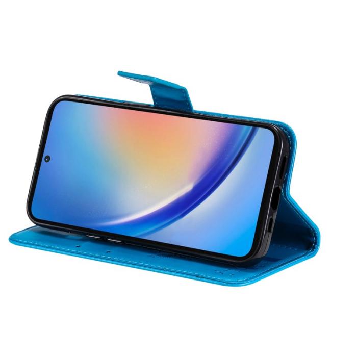 OEM - Samsung Galaxy A35 5G Fodral Läder Ställ Cat Tree Mönster - Blå