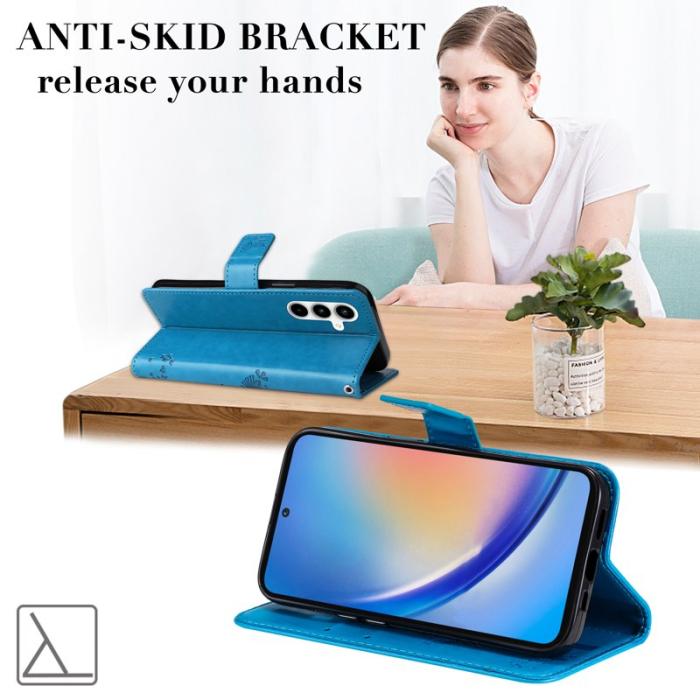 OEM - Samsung Galaxy A35 5G Fodral Läder Ställ Cat Tree Mönster - Blå