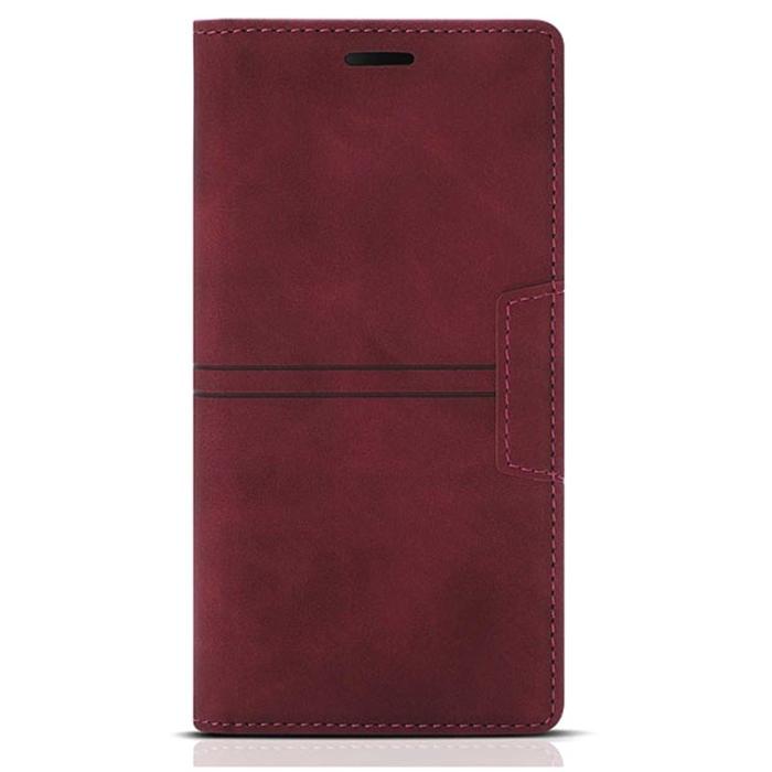 OEM - Samsung Galaxy A35 5G Fodral Magnetiskt Flip Ställ Äkta Läder - Vinröd
