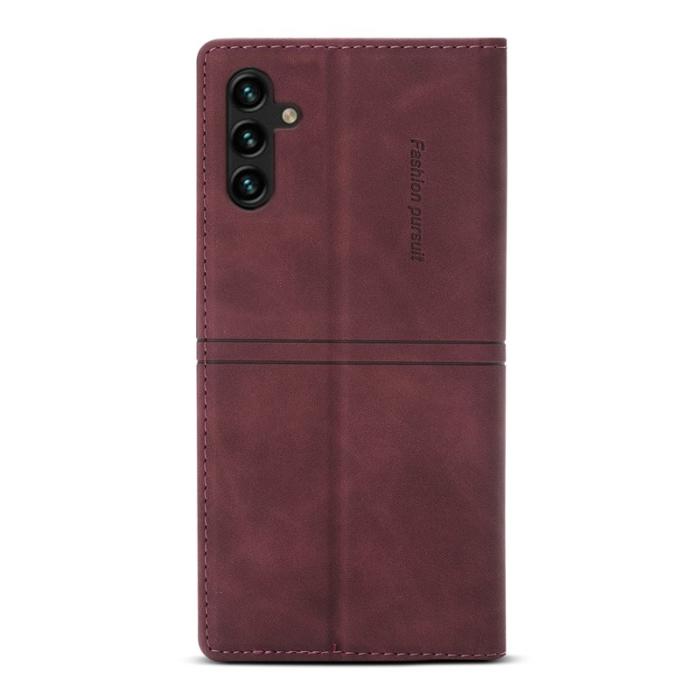 OEM - Samsung Galaxy A35 5G Fodral Magnetiskt Flip Ställ Äkta Läder - Vinröd