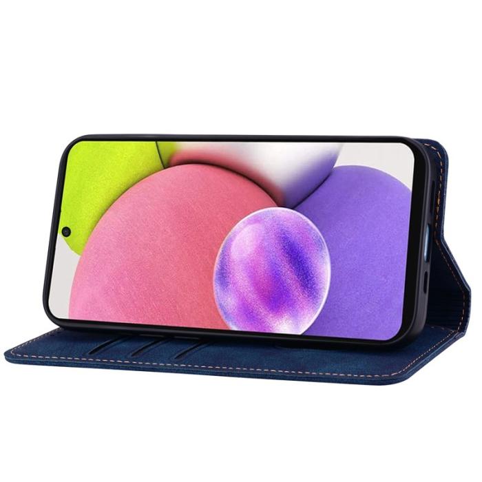OEM - Samsung Galaxy A35 5G Fodral Mönster Äkta Läder - Blå
