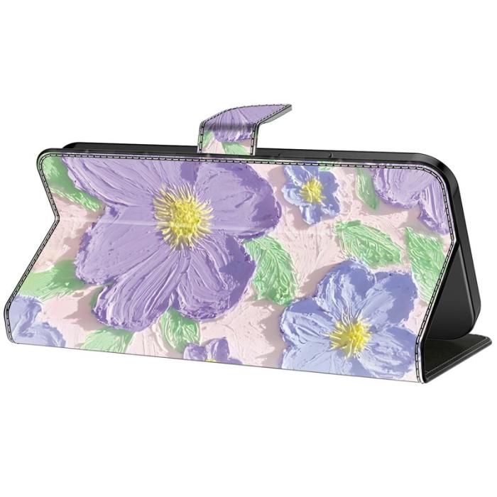 OEM - Samsung Galaxy A35 5G Fodral Mönstertryck Äkta Läder - Lila Blommor