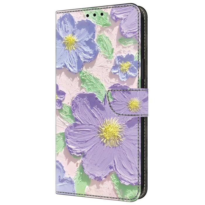 OEM - Samsung Galaxy A35 5G Fodral Mönstertryck Äkta Läder - Lila Blommor