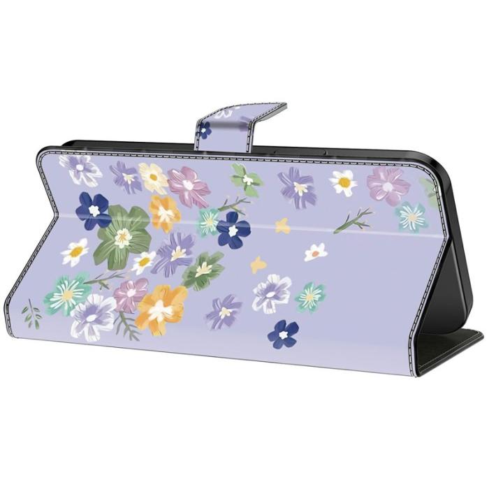 OEM - Samsung Galaxy A35 5G Fodral Mönstertryck Anti-Drop Äkta Läder - Lila Blommor