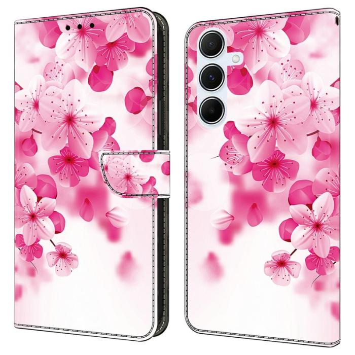 OEM - Samsung Galaxy A35 5G Fodral Mönstertryck Anti-Drop Äkta Läder - Röd Blommor