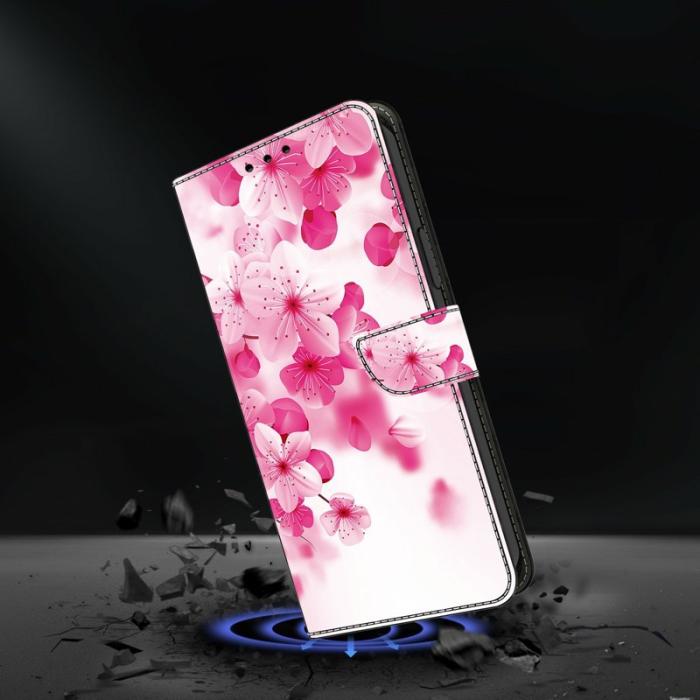 OEM - Samsung Galaxy A35 5G Fodral Mönstertryck Anti-Drop Äkta Läder - Röd Blommor