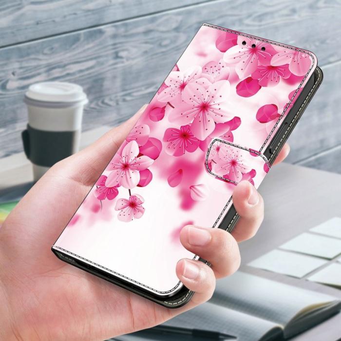 OEM - Samsung Galaxy A35 5G Fodral Mönstertryck Anti-Drop Äkta Läder - Röd Blommor