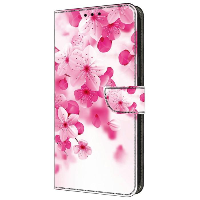 OEM - Samsung Galaxy A35 5G Fodral Mönstertryck Anti-Drop Äkta Läder - Röd Blommor