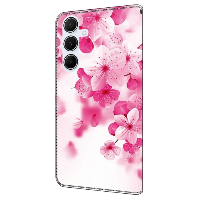 OEM - Samsung Galaxy A35 5G Fodral Mönstertryck Anti-Drop Äkta Läder - Röd Blommor