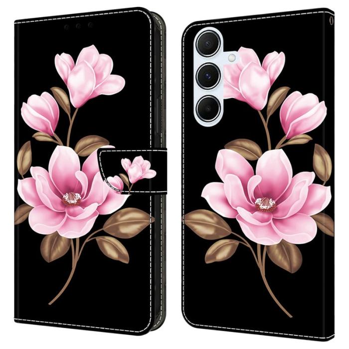 OEM - Samsung Galaxy A35 5G Fodral Mönstertryck Anti-Drop Äkta Läder - Svart