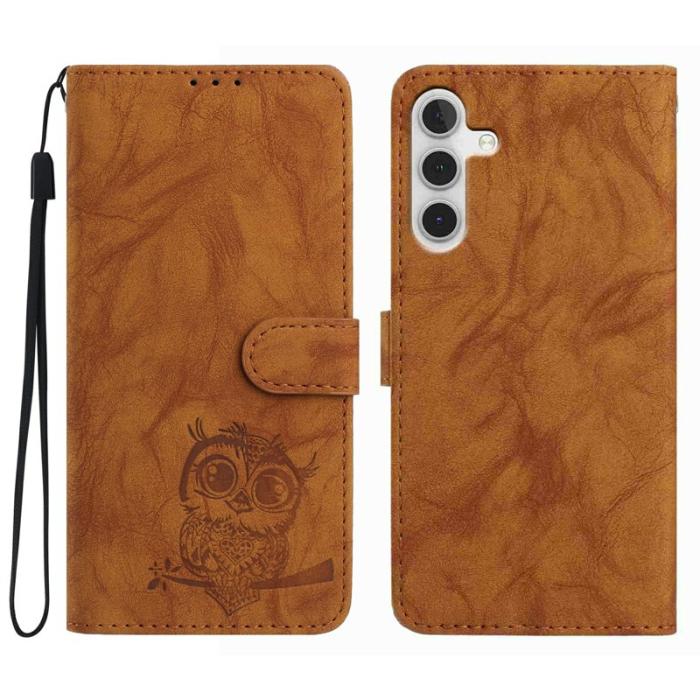 OEM - Samsung Galaxy A35 5G Fodral PU Läder Med Handrem - Brun