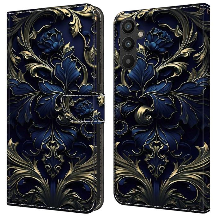 OEM - Samsung Galaxy A35 5G Fodral PU Läder Mönster Magnetisk Stängning - Blå Blomma