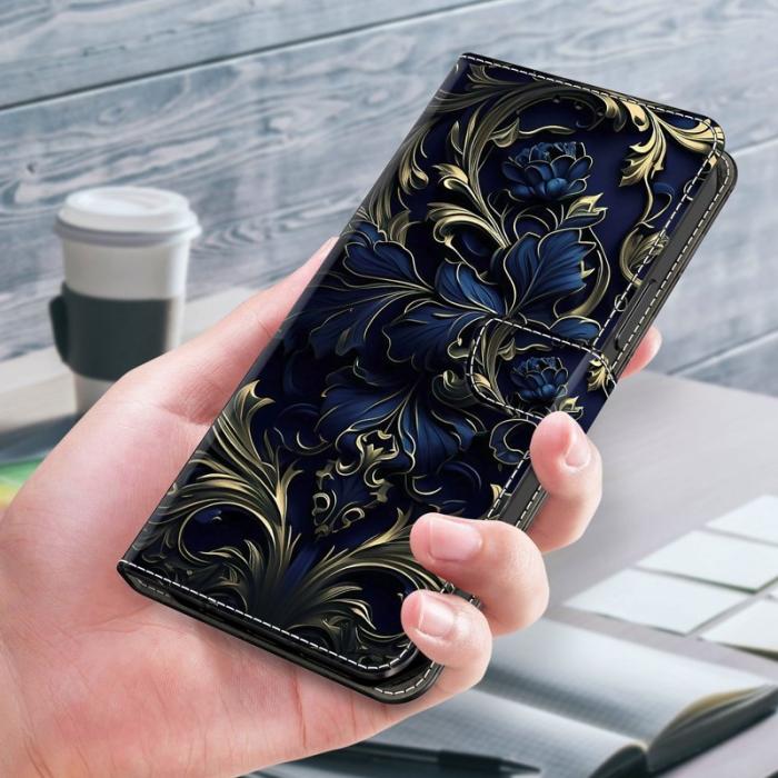 OEM - Samsung Galaxy A35 5G Fodral PU Läder Mönster Magnetisk Stängning - Blå Blomma