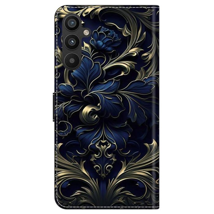 OEM - Samsung Galaxy A35 5G Fodral PU Läder Mönster Magnetisk Stängning - Blå Blomma