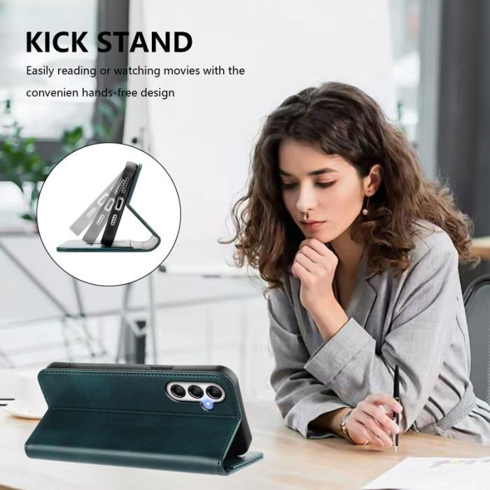 OEM - Samsung Galaxy A35 5G Fodral Retro Textur RFID Skydd Äkta Läder - Mörkgrön