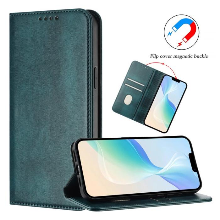 OEM - Samsung Galaxy A35 5G Fodral Retro Textur RFID Skydd Äkta Läder - Mörkgrön