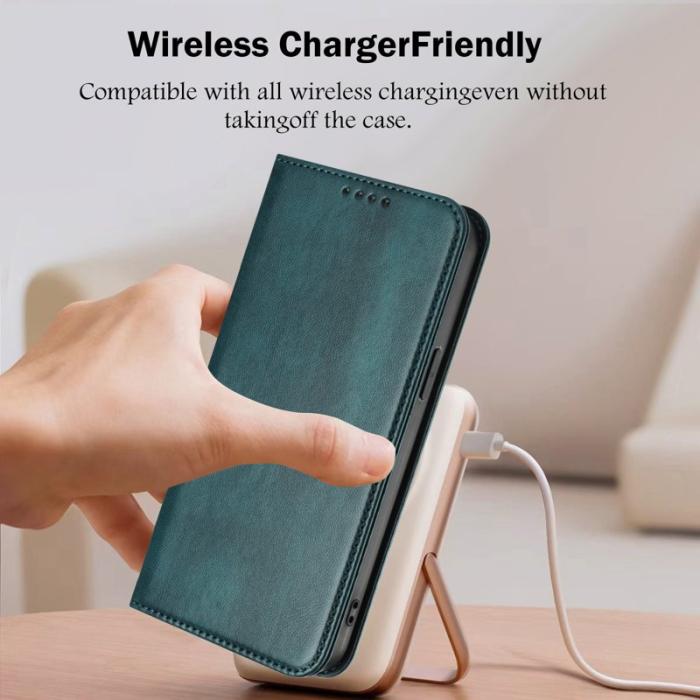 OEM - Samsung Galaxy A35 5G Fodral Retro Textur RFID Skydd Äkta Läder - Mörkgrön