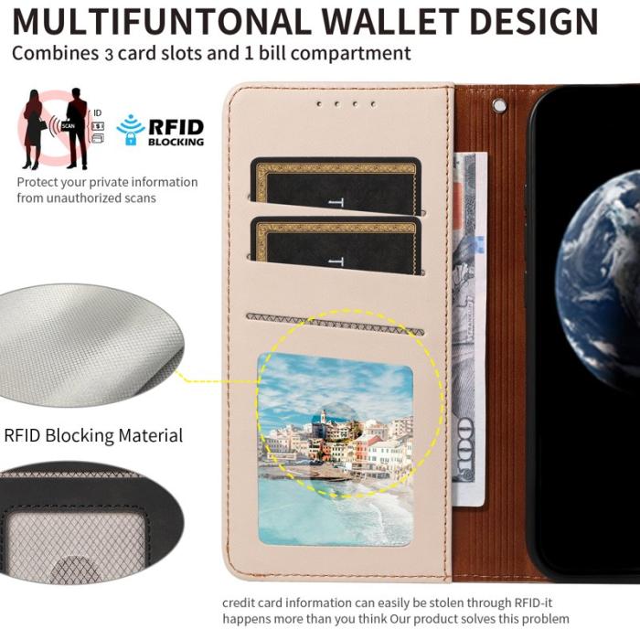 OEM - Samsung Galaxy A35 5G Fodral RFID Skydd Konstläder Flip - Aprikos