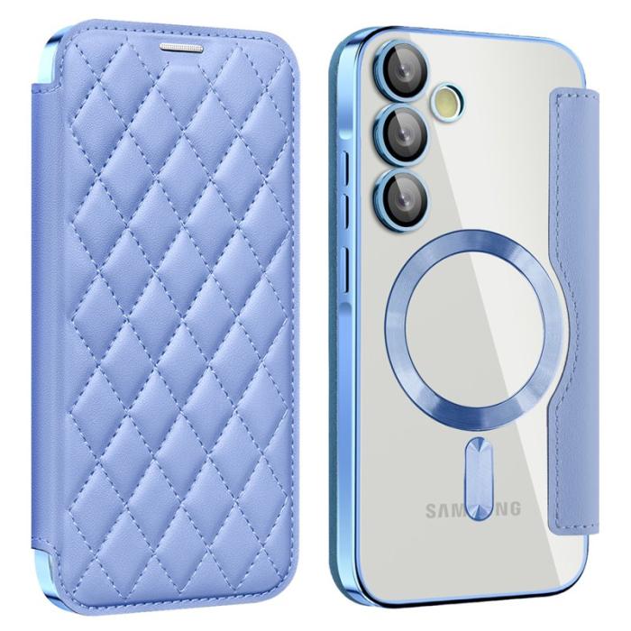OEM - Samsung Galaxy A35 5G Fodral Rhombus Äkta Läder Magnetiskt - Blå