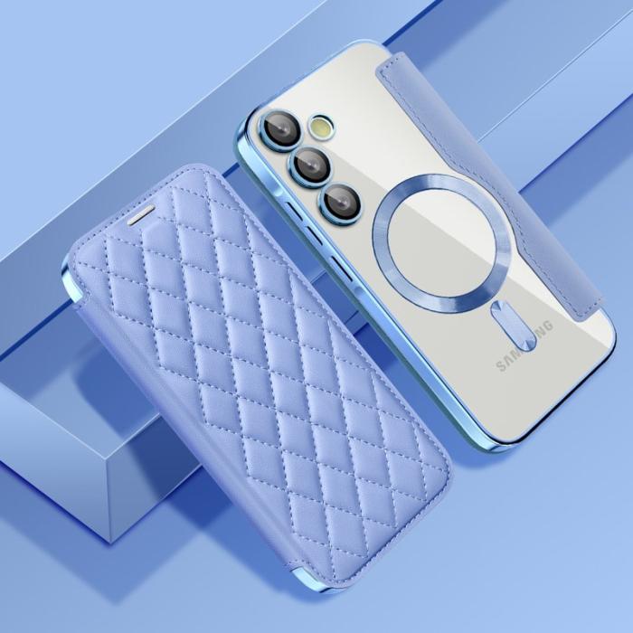 OEM - Samsung Galaxy A35 5G Fodral Rhombus Äkta Läder Magnetiskt - Blå