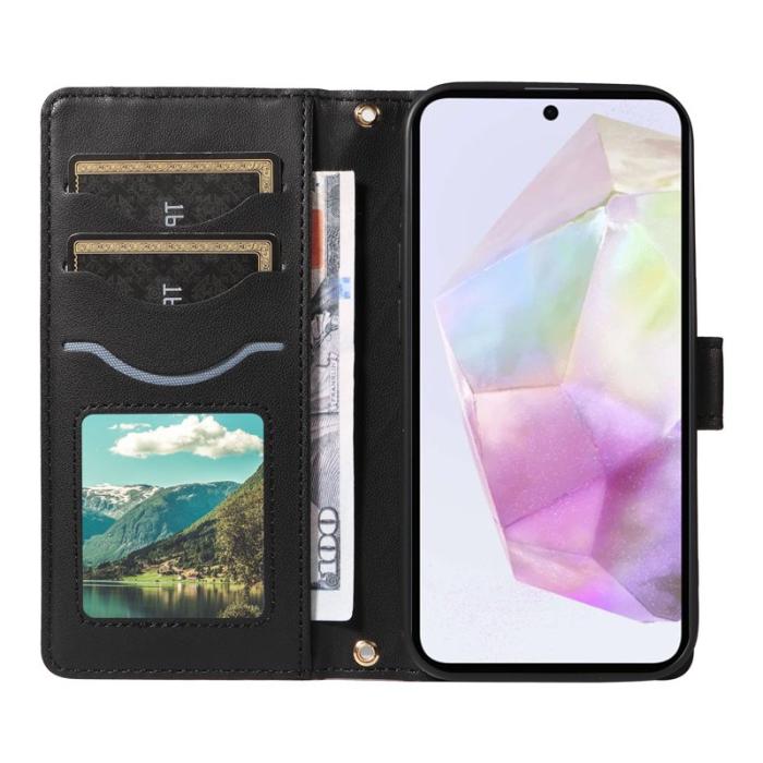 OEM - Samsung Galaxy A35 5G Fodral Rhombus Äkta Läder - Svart