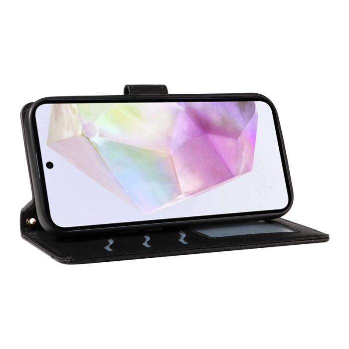 OEM - Samsung Galaxy A35 5G Fodral Rhombus Äkta Läder - Svart