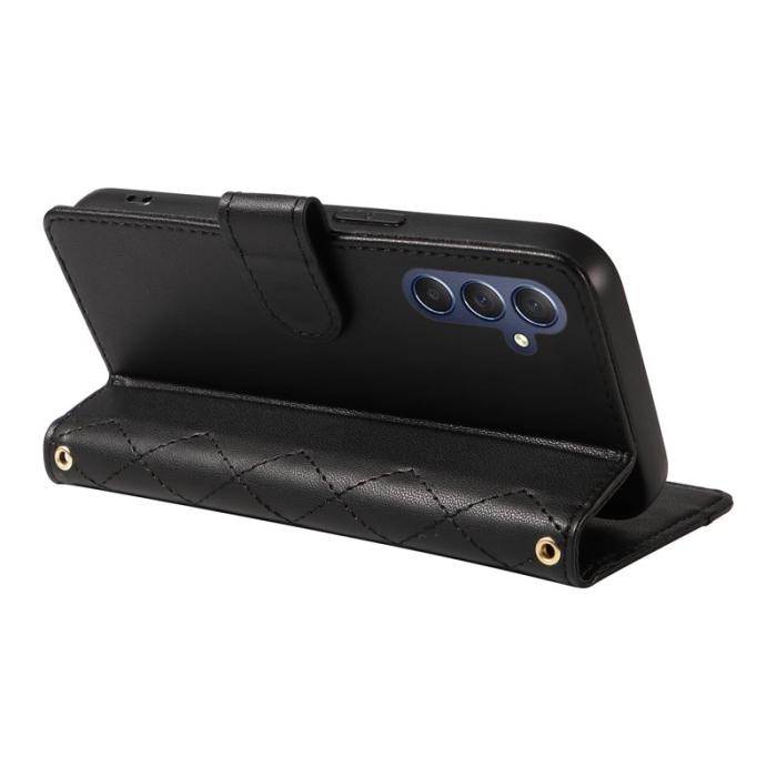 OEM - Samsung Galaxy A35 5G Fodral Rhombus Äkta Läder - Svart